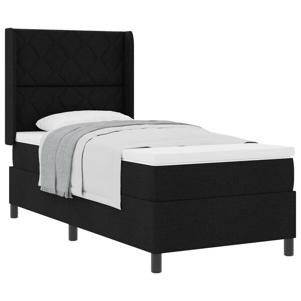 vidaXL Cama tipo Box Spring con colch&oacute;n Negro 90 x 200 cm tela