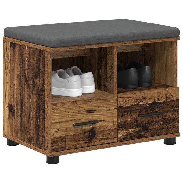 vidaXL Banco de entrada con coj&iacute;n Madera vieja 60 x 38 x 46 cm