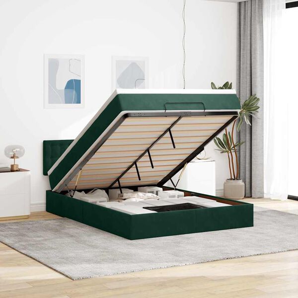 vidaXL Estructura cama otomana colch&oacute;n terciopelo verde oscuro