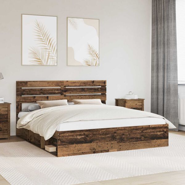 vidaXL Estructura de cama con cabecera Madera vieja 200 x 200 cm