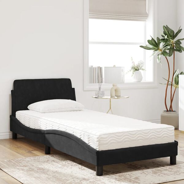 vidaXL Cama con colch&oacute;n Dover terciopelo negro 90x190 cm