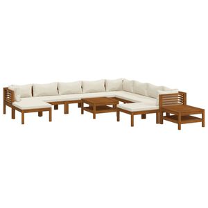 vidaXL Muebles de jard&iacute;n 12 pzas cojines crema madera maciza acacia