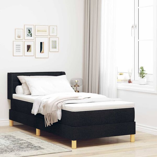 vidaXL Cama tipo Box Spring con colch&oacute;n Negro 200 x 80 cm Poli&eacute;ster