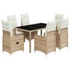vidaXL Set de mesa y sillas de jard&iacute;n 7 pzas y cojines rat&aacute;n PE beige