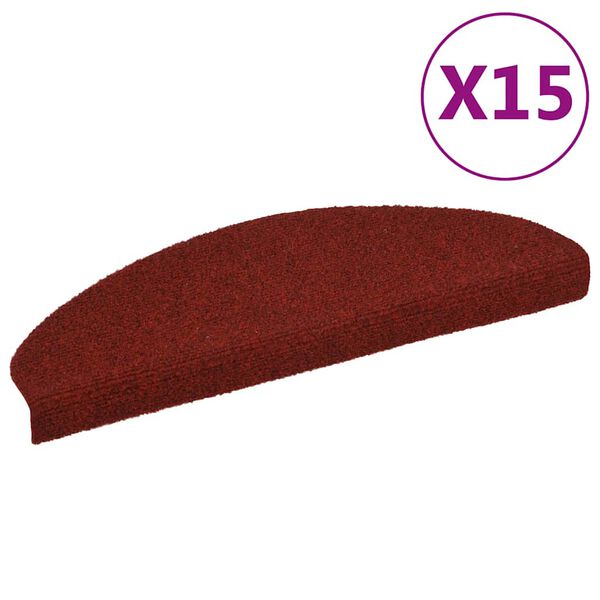 vidaXL Alfombrilla de escaleras 15 uds tela punzonada 65x21x4 cm rojo