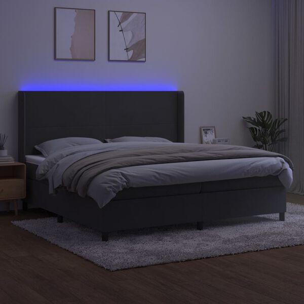 vidaXL Cama box spring colch&oacute;n y LED terciopelo gris oscuro 200x200 cm