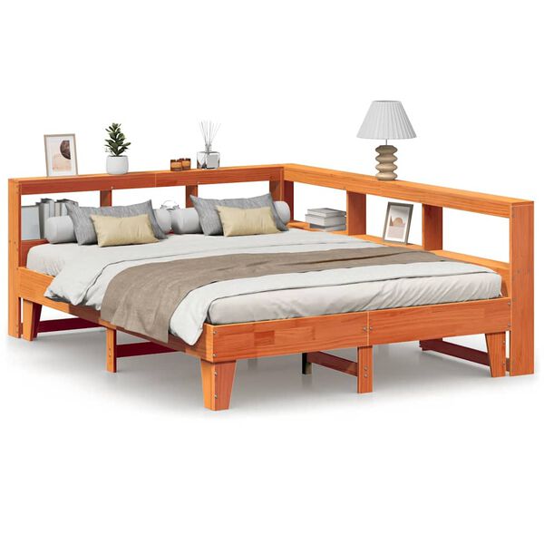 vidaXL Cama con estanter&iacute;a sin colch&oacute;n madera maciza marr&oacute;n 140x200 cm