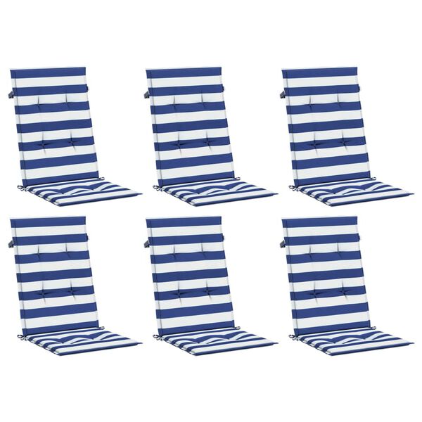 vidaXL Cojines de silla de respaldo alto 6 uds tela rayas azul&blanco