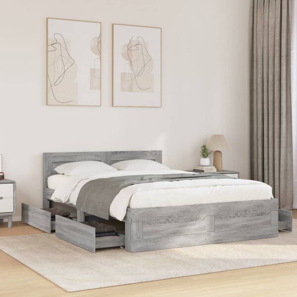vidaXL Cama con cabecero madera de ingenier&iacute;a gris Sonoma 140x200 cm