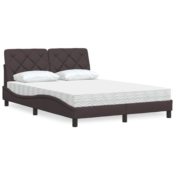 vidaXL Cama con colch&oacute;n tela marr&oacute;n oscuro 120x200 cm