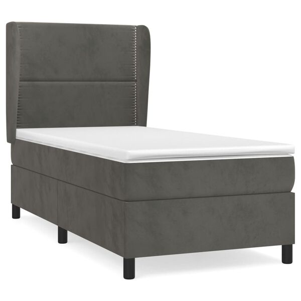 vidaXL Cama box spring con colch&oacute;n terciopelo gris oscuro 90x200 cm