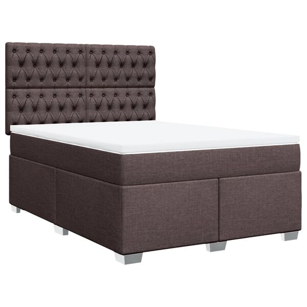 vidaXL Cama box spring con colch&oacute;n tela marr&oacute;n oscuro 140x200 cm
