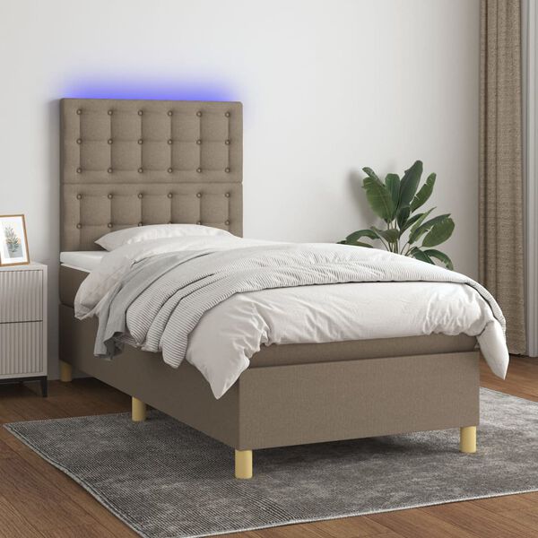 vidaXL Cama box spring colch&oacute;n y luces LED gris taupe 80x200 cm