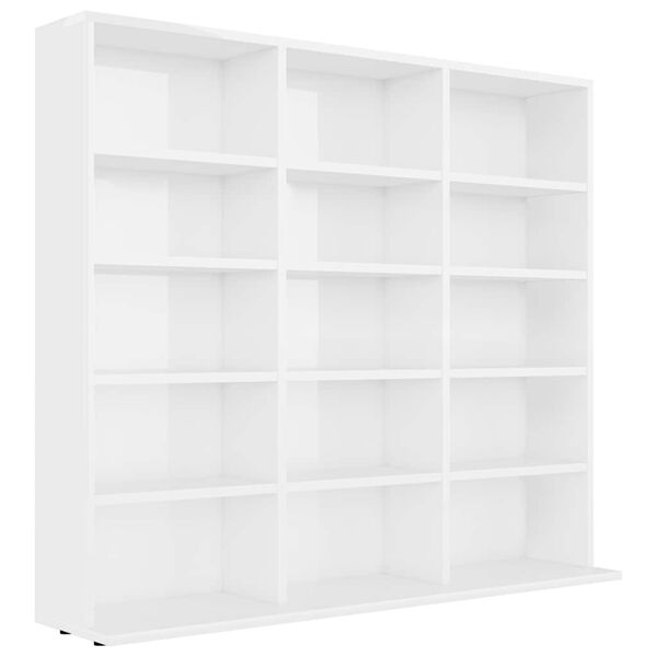 vidaXL Estantería CD madera contrachapada blanco brillo 100x23x89,5 cm