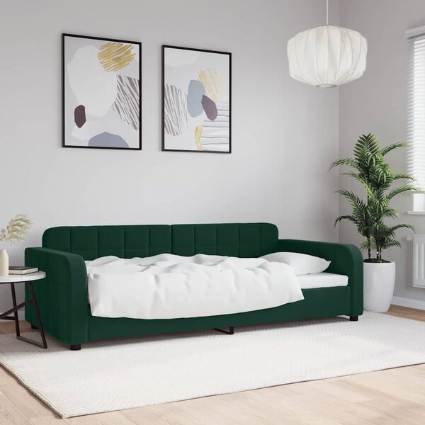 vidaXL Sof&aacute; cama sin colch&oacute;n terciopelo verde oscuro 90x200cm