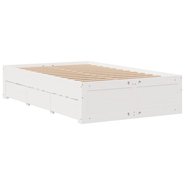 vidaXL Cama sin colch&oacute;n con cajones madera de pino blanco 135x190 cm