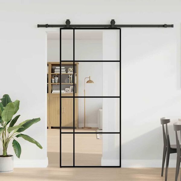 vidaXL Puerta corredera con set herrajes negro 90x205 cm vidrio ESG