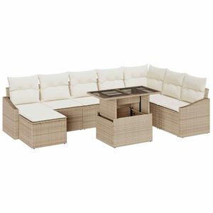 vidaXL Conjunto de sof&aacute; de jard&iacute;n 9 uds. Beige y Crema