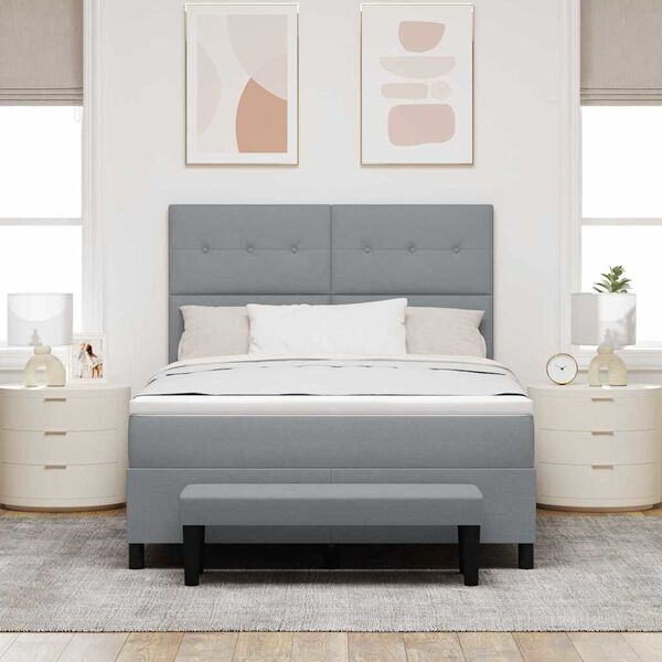 vidaXL Cama tipo Box Spring con colch&oacute;n Gris Claro 160 x 200 cm tela