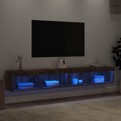 vidaXL Muebles de TV con luces LED 2 uds roble ahumado 100x30x30 cm