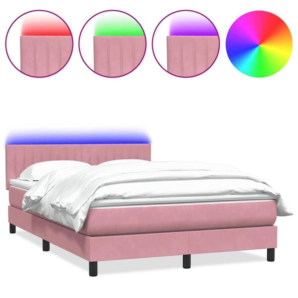 vidaXL Cama box spring con colch&oacute;n y LED terciopelo rosa 160x220 cm
