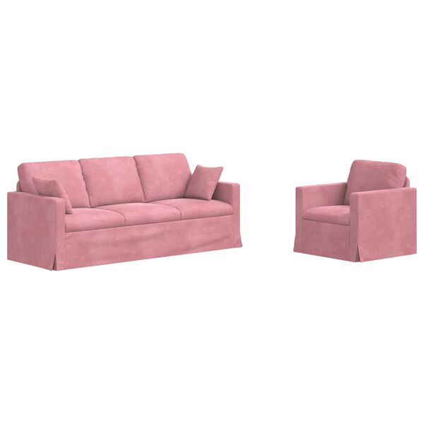 vidaXL Sof&aacute; 2 pcs Rosa 198 x 78 x 80 cm Terciopelo