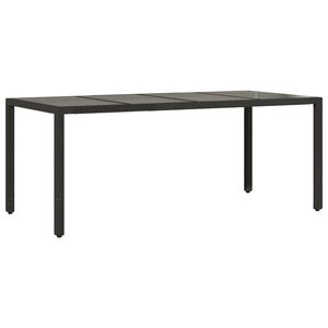 vidaXL Mesa de jard&iacute;n superficie de vidrio rat&aacute;n PE negro 190x90x75 cm