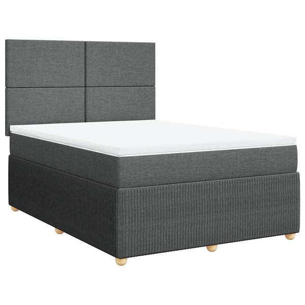 vidaXL Cama box spring con colch&oacute;n tela gris oscuro 140x200 cm