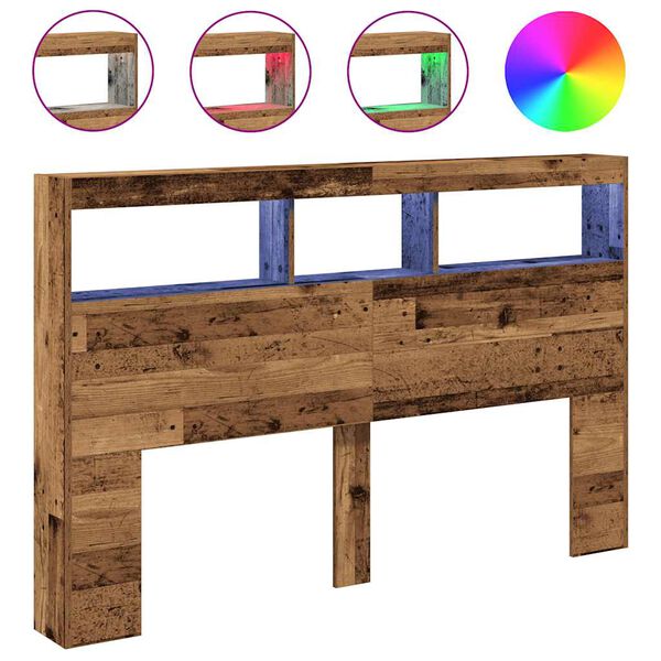 vidaXL Cabecero de cama con LED madera vieja 160x17x102 cm