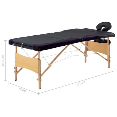 vidaXL Camilla de masaje plegable 3 zonas madera negro y morado