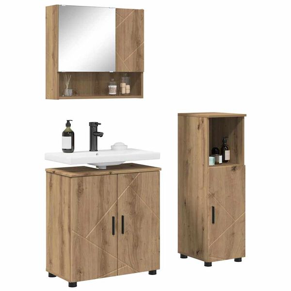 vidaXL Juego de muebles de ba&ntilde;o con puerta 3 pcs Roble artesanal