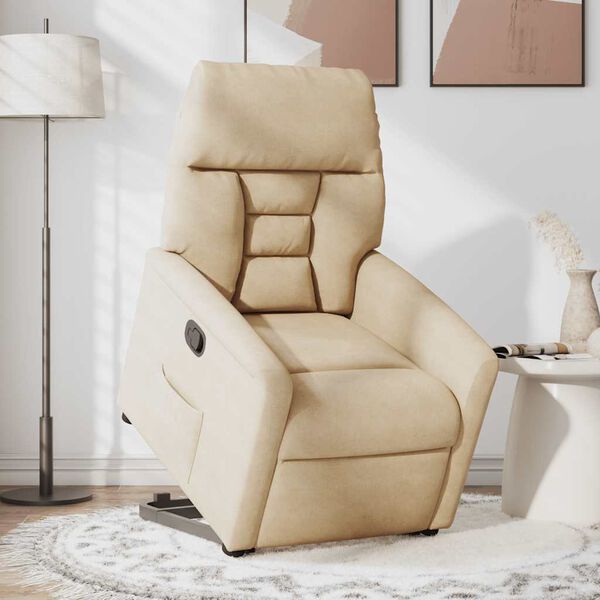 vidaXL Sill&oacute;n reclinable elevable tela de microfibra color crema