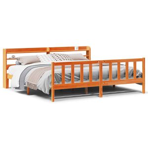 vidaXL Estructura cama con cabecero madera pino marr&oacute;n cera 200x200 cm