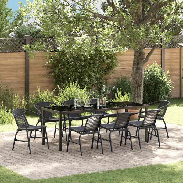 vidaXL Conjunto de Comedor de Jard&iacute;n 9 pcs Negro