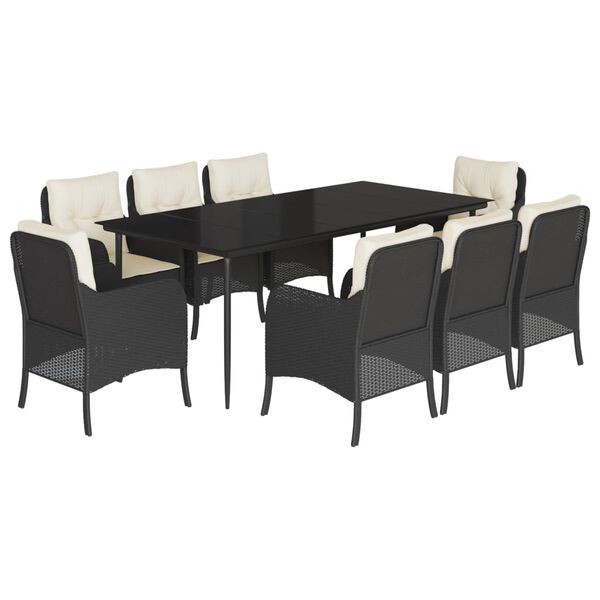 vidaXL Set de comedor de jard&iacute;n 9 pzas y cojines rat&aacute;n sint&eacute;tico negro