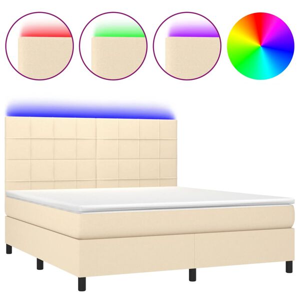 vidaXL Cama box spring colch&oacute;n y luces LED tela crema 160x200 cm