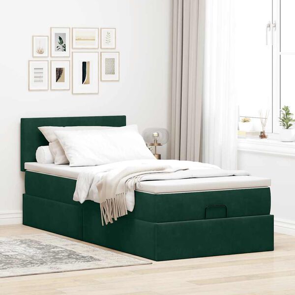 vidaXL Estructura de cama otomana colch&oacute;n terciopelo verde oscuro