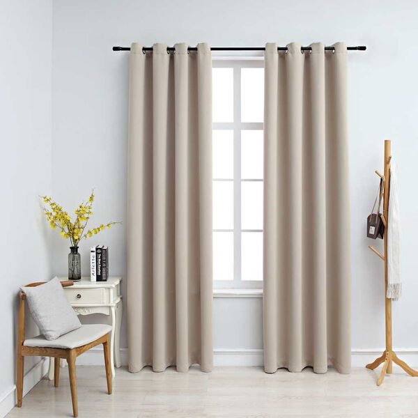 vidaXL Cortinas opacas con anillas de metal 2 piezas beige 140x175 cm