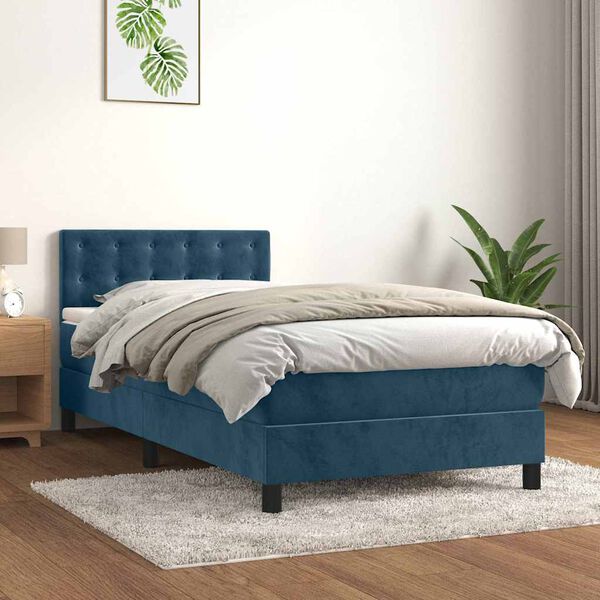 vidaXL Cama box spring con colch&oacute;n terciopelo azul oscuro 80x200 cm