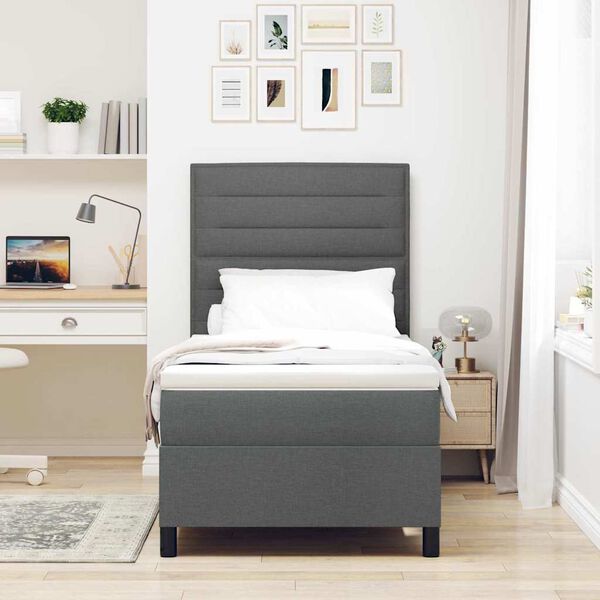 vidaXL Cama tipo Box Spring con colch&oacute;n Gris oscuro 90 x 190 cm tela
