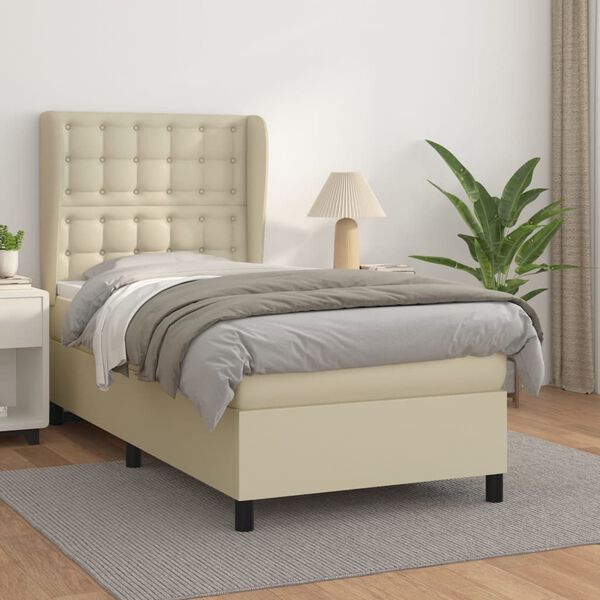 vidaXL Cama box spring con colch&oacute;n cuero sint&eacute;tico crema 100x200 cm