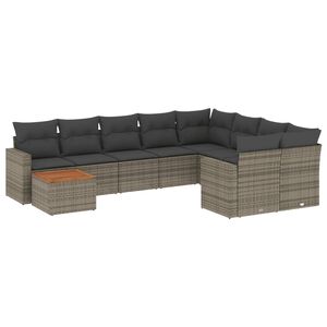 vidaXL Set de sof&aacute;s de jard&iacute;n 10 pzas con cojines rat&aacute;n sint&eacute;tico gris