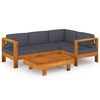 vidaXL Muebles de jard&iacute;n 5 pzas con cojines gris oscuro madera acacia