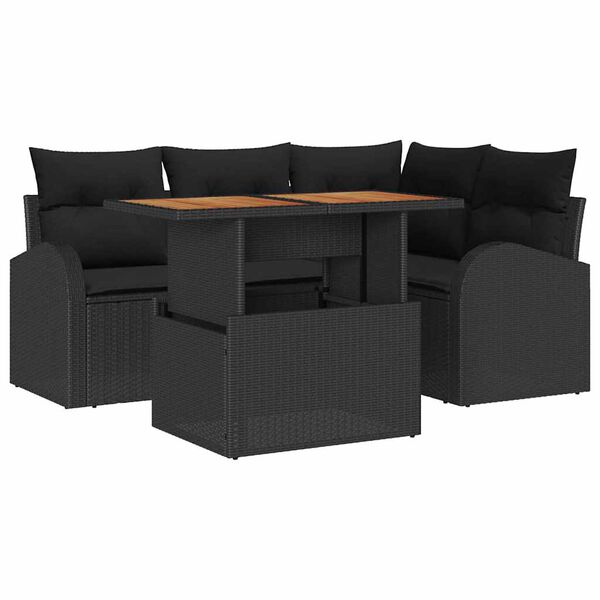 vidaXL Conjunto de sof&aacute; de jard&iacute;n 5 pcs Negro Polirat&aacute;n