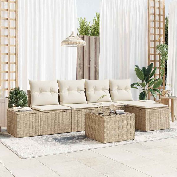 vidaXL Conjunto de sofá de jardín 5 pcs Beige y Crema ratán sintético