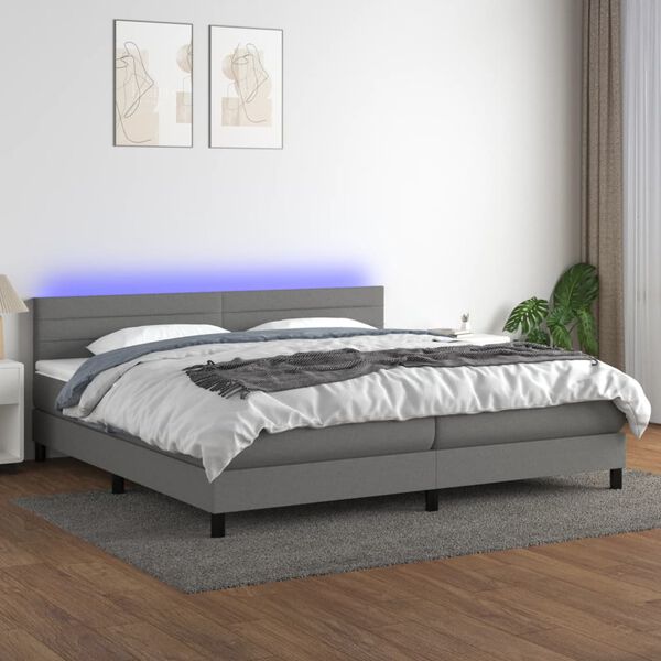 vidaXL Cama box spring colch&oacute;n y luces LED tela gris claro 200x200 cm