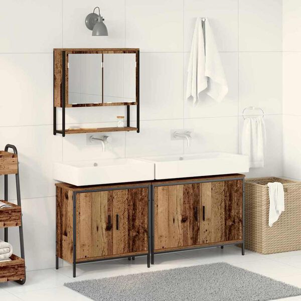 vidaXL Juego de muebles de ba&ntilde;o 3 pcs Marr&oacute;n Madera contrachapada