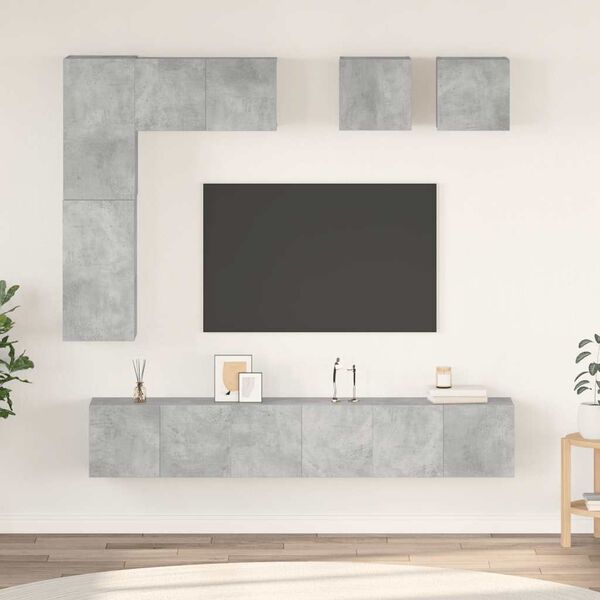 vidaXL Set muebles de sal&oacute;n TV 8 pzas madera ingenier&iacute;a gris hormig&oacute;n