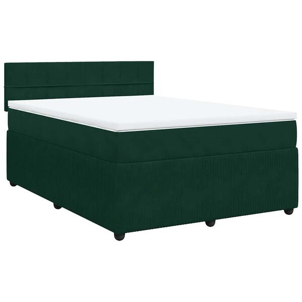 vidaXL Cama box spring con colch&oacute;n terciopelo verde oscuro 140x190 cm