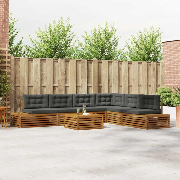 vidaXL Conjunto de sof&aacute;s de exterior 7 Pieza Natural y Antracita